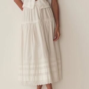 Doen White Maxi A-Line Skirt with Tiered Design